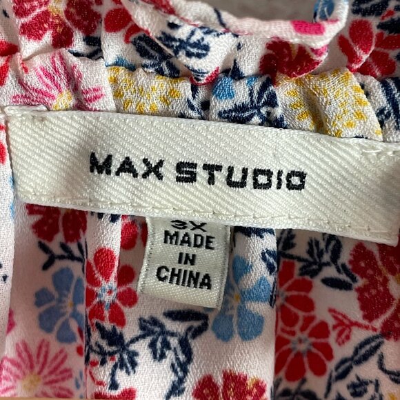 Max Studio Womens Plus 3X Floral Ruffle V Neck Tunic Top Short Sleeve Blouse - Picture 4 of 9